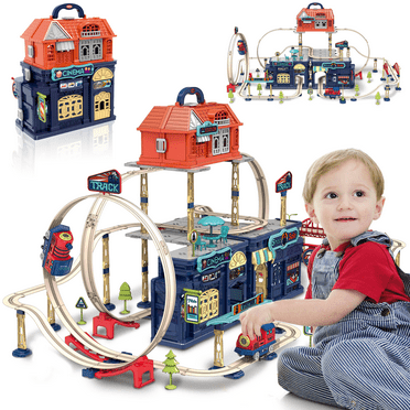 Kids Train Track Toy Set, 197pcs City Shop Themed Electric Train Toys with Cars, Toddlers Truck Play Set Toy for Boys and Girls 3 4 5 6 7 Year Old