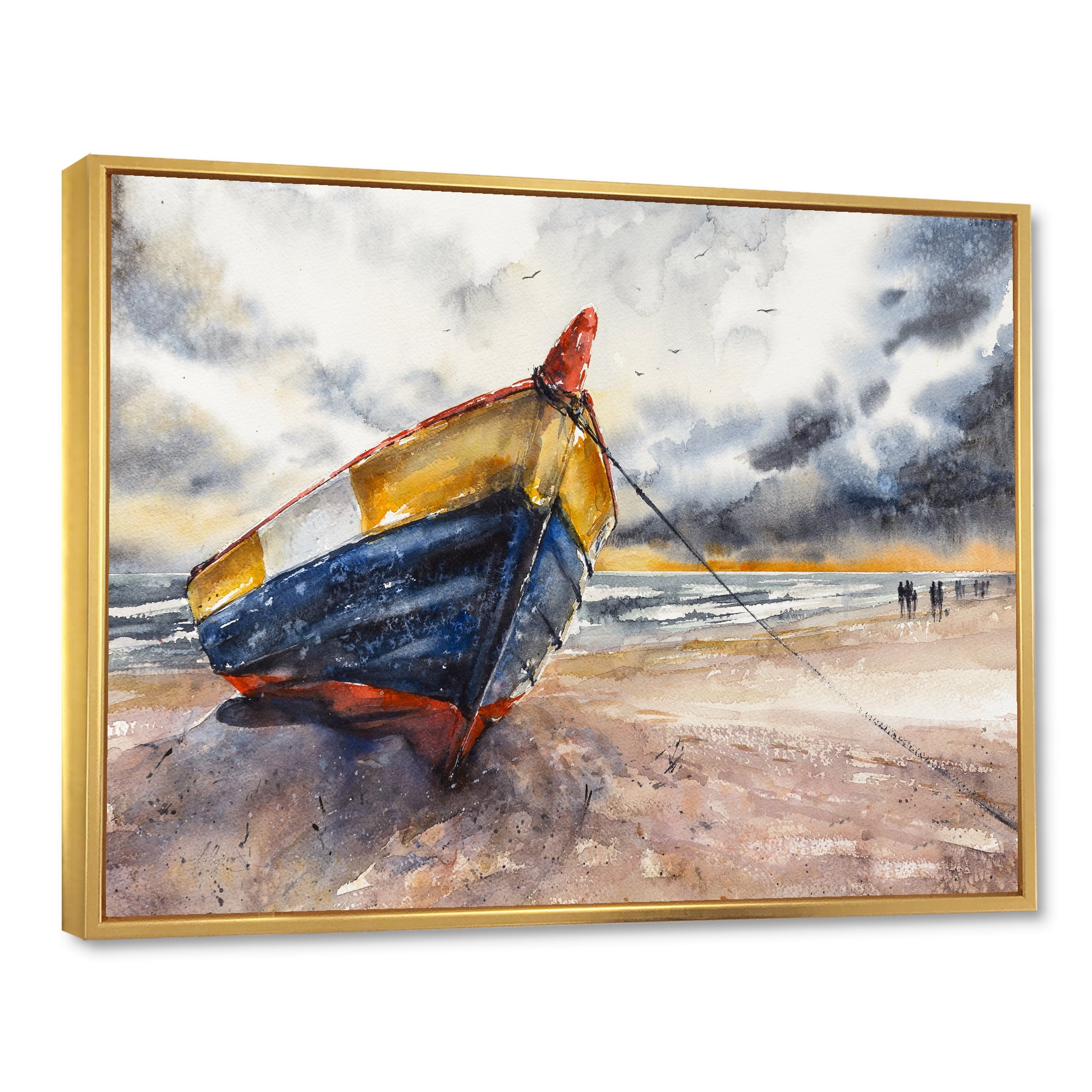 Designart 'Wooden Boat On The Baltic Shores At Evening Glow' Nautical & Coastal Framed Canvas Wall Art Print
