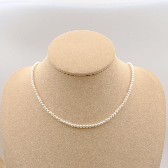 HOOUN Beautiful White Pearl Necklace, Round Pearl, Single Loop Chain, Beaded Gift-3mm