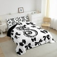 thumbnail image 4 of Feelyou Leopard Print Letter Queen Comforter Set, Fashion Bowknot Monogrammed S Bedding Sets, Cool Girl Ribbon Reversible Bedding Comforter Set, Ultra Soft Bedroom Decor, 3-Piece, 4 of 9