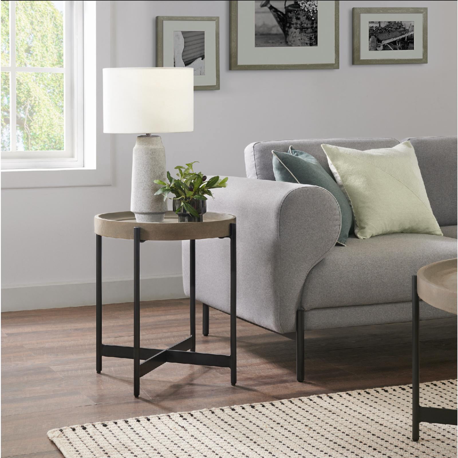 Alaterre Furniture Brookline Industrial Round Metal End Table, Gray/Black