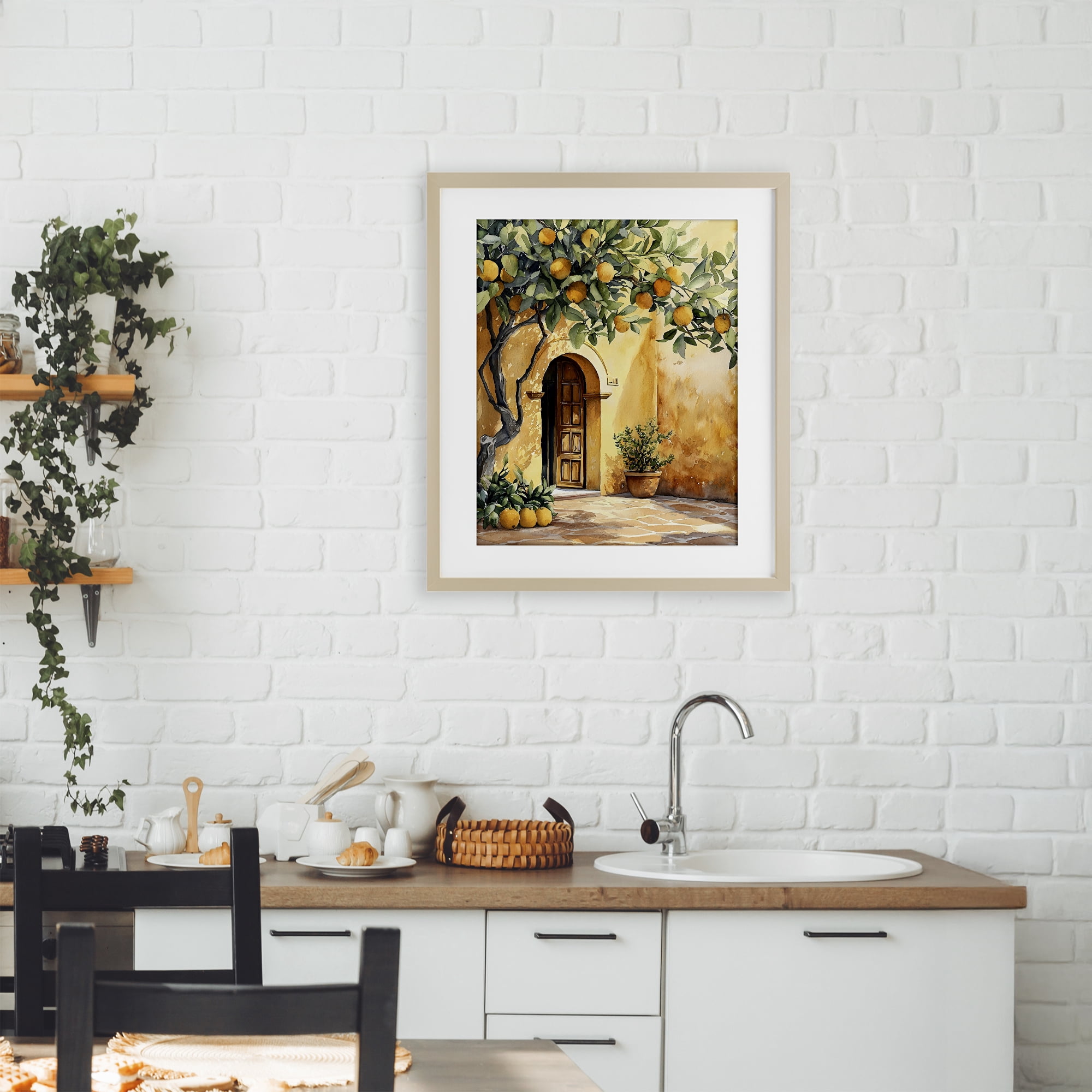 Stupell Industries Mediterranean Courtyard Lemon Tree Birch Framed Print Under Glass, design by LSR Design Studio