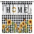 thumbnail image 3 of Rustic Sunflower Kitchen Curtains,Retro Farmhouse Country Spring Floral Butterfly Black White Plaid Print Window Treatments For Bedroom Living Room Cafe Decor 26"W x 45"L (Pack of 2), 3 of 6
