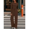 thumbnail image 6 of Women'S 2 Piece Sets Fall Outfits Long Sleeve Wide Leg Tracksuits Casual Lounge Set Matching Sets Dark Coffee XS, 6 of 7