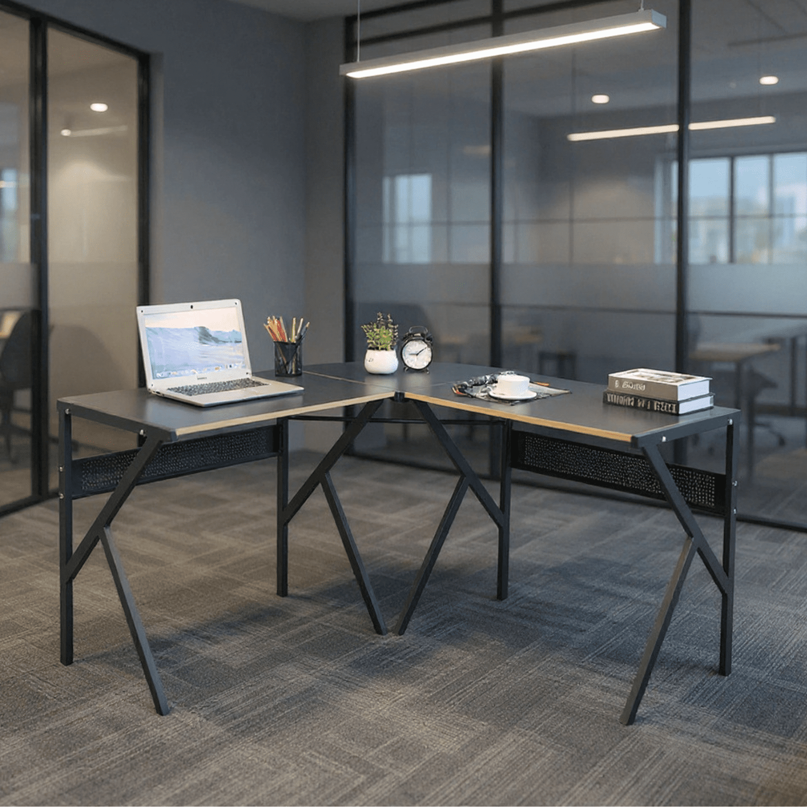 Homy Casa L Shaped Computer Desk, Convertible Corner Desk, Home Office Gaming Writing Table, Black