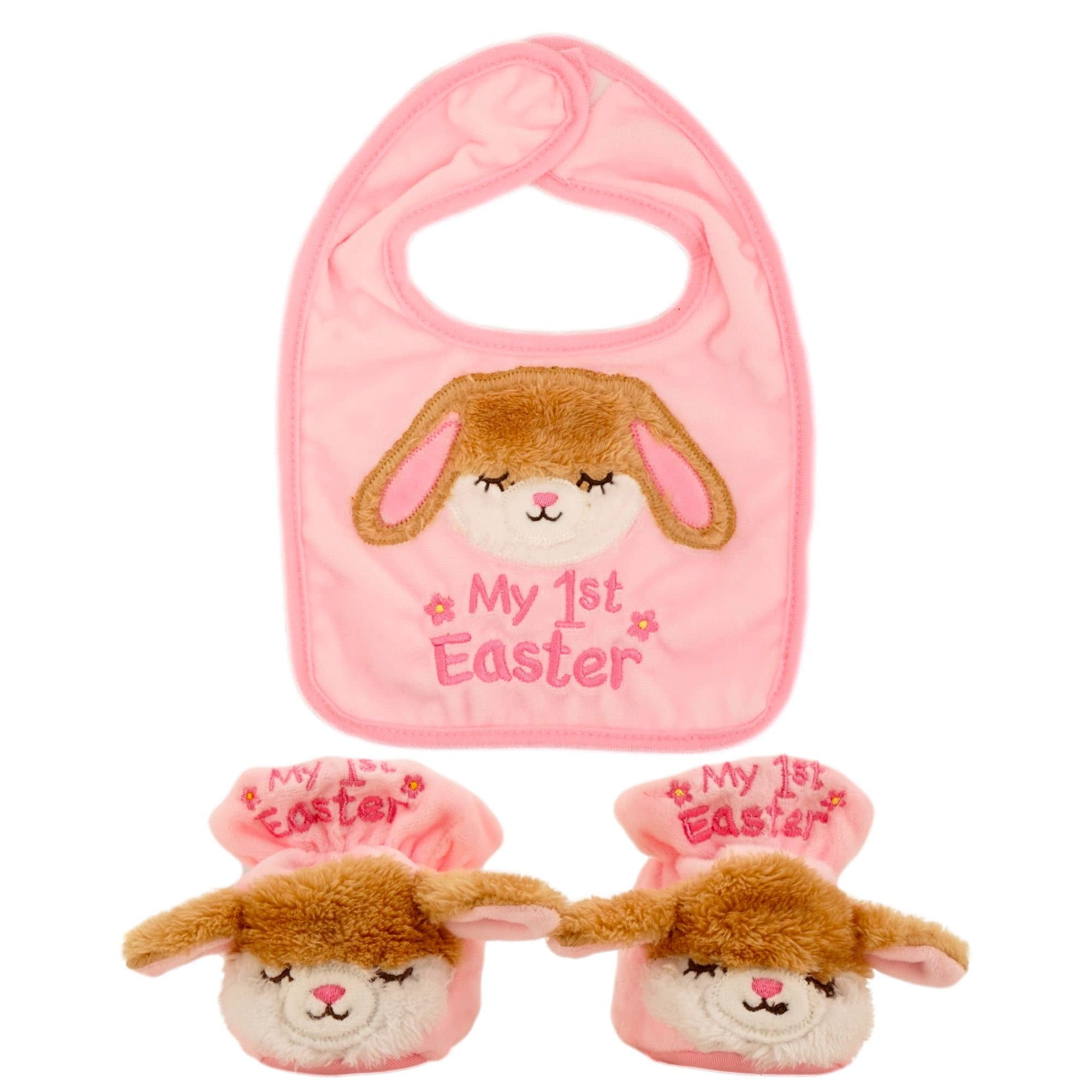 My First Easter Bib and Booties Set (Pink, 0 to 6M, 11.5 x 7.5 in) For Babies and Newborn Girls