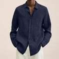 thumbnail image 5 of Men V-neck Long Sleeves T-Shirt Casual Loose Large Size Tops Simple Cotton Linen Solid Color Lapel Shirt, 5 of 9