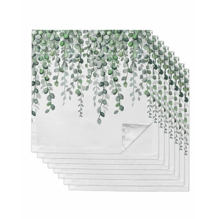 Green Eucalyptus Leaves Cloth Napkins Set of 8 Reusable Dinner Napkins Summer Botanical Weeping Watercolor Cocktail Napkin Washable Table Napkins for Wedding/Holiday Party/Baby Shower 20 x20
