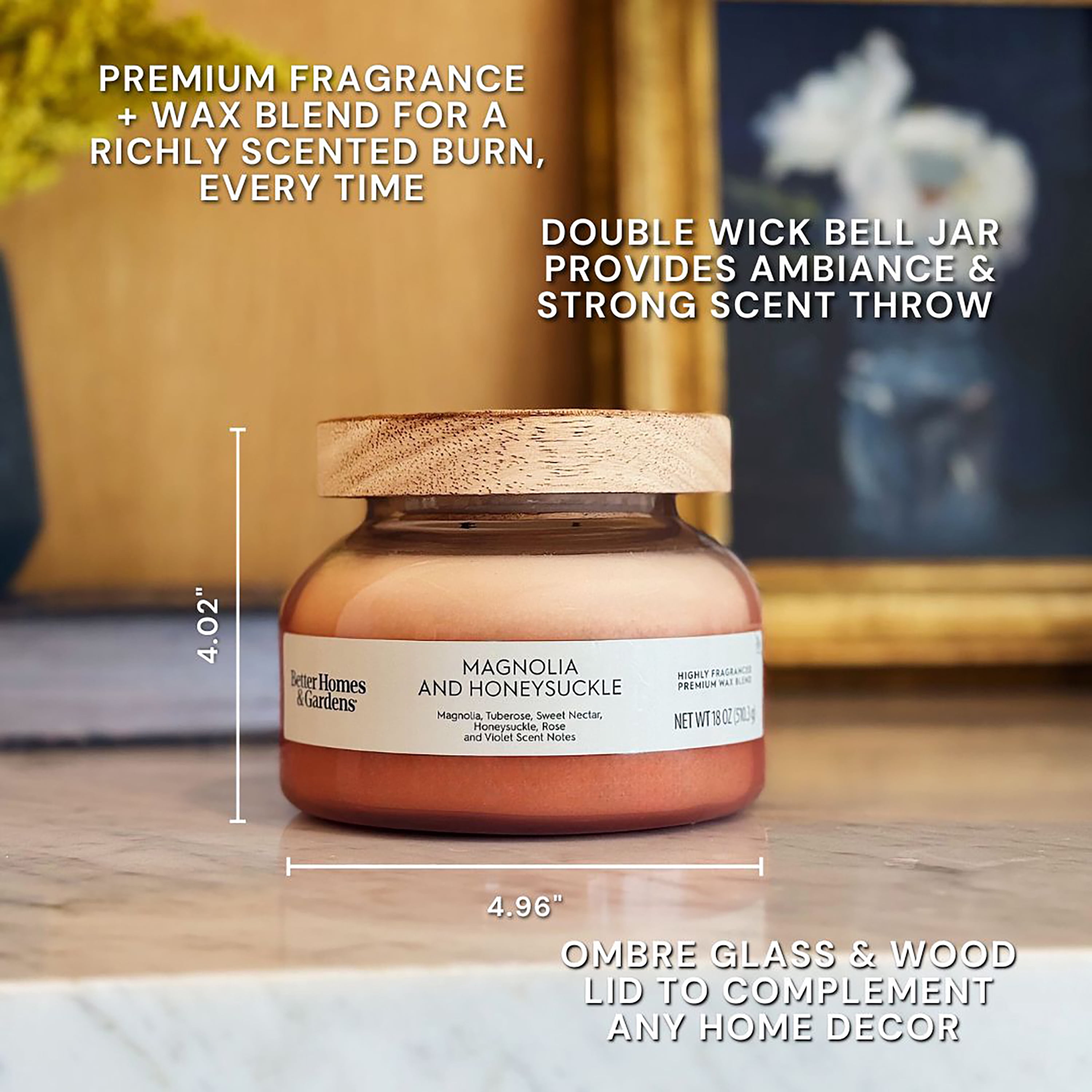 Better Homes and Gardens Magnolia and Honeysuckle Scented 2-Wick Ombre Jar Candle 18oz.