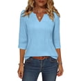 thumbnail image 6 of ClodeEU Women's Summer V Neck 3/4 Sleeve Pullover Top with Pleated, Casual T-Shirt Blouse Light Blue,Womens Plus S, 6 of 8