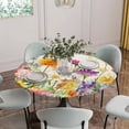 thumbnail image 5 of Spring Colorful Floral Round Tablecloth for 55-60 Inch Tables,Fitted Table Cover with Elastic Edge,Yellow Purple Pastoral Flowers Waterproof Outdoor Table Cloth Protector for Patio Garden Dinner, 5 of 9