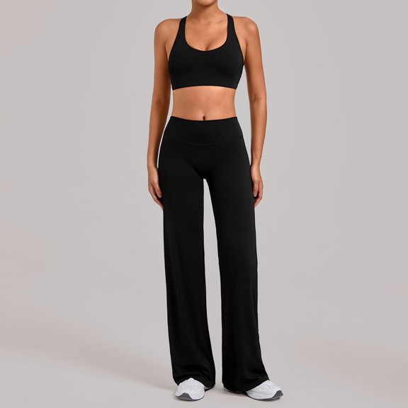 SKQIT Womens Workout Sets 2 Piece Yoga Outfits Racerback Tank Top High Waist Flare Leggings Gym Sets