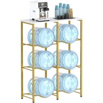 5 Gallon Water Jug Holder, Water Jug Stand with Storage Rack, 3-Tiers Water Dispenser Stand, Water Bottle Stand for Kitchen, Office, Living Room, Gold