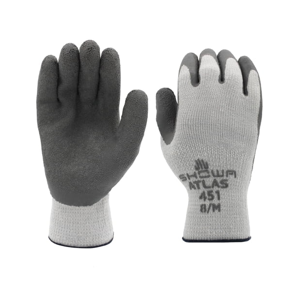 SHOWA Atlas 451 Natural Rubber Latex Palm Coated Insulated General Purpose Winter Work Glove with Poly Blend Liner, Large (12 Pair)