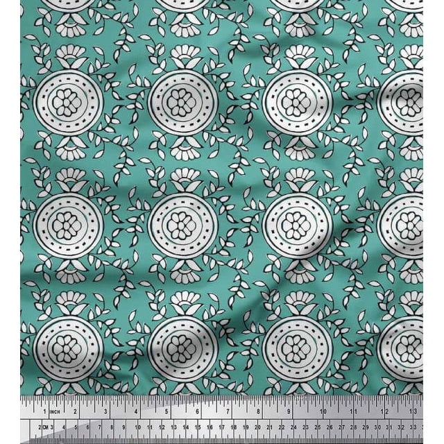 Soimoi Polyester Crepe Fabric Leaves & Floral Block Fabric Prints by Yard 52 Inch Wide