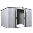 thumbnail image 3 of Resenkos 8' x 8' Outdoor Gable Steel Storage Shed, Lawn Mower Equipment House with Lockable Sliding Door, Large Tool Organizer for Backyard Garden, White + Gray, Outdoor Storage Cabinet, Storage Shed, 3 of 12