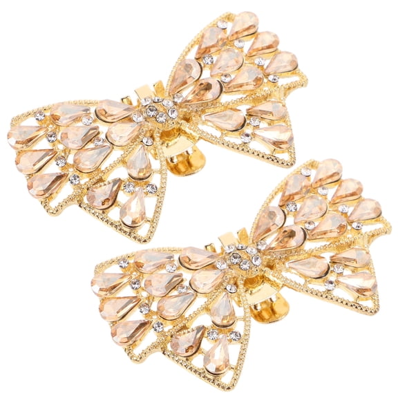 CTIRCHIU 2 Pcs Detachable Crystal Buckle Shoe Clips Golden Bow for Party Or Wedding