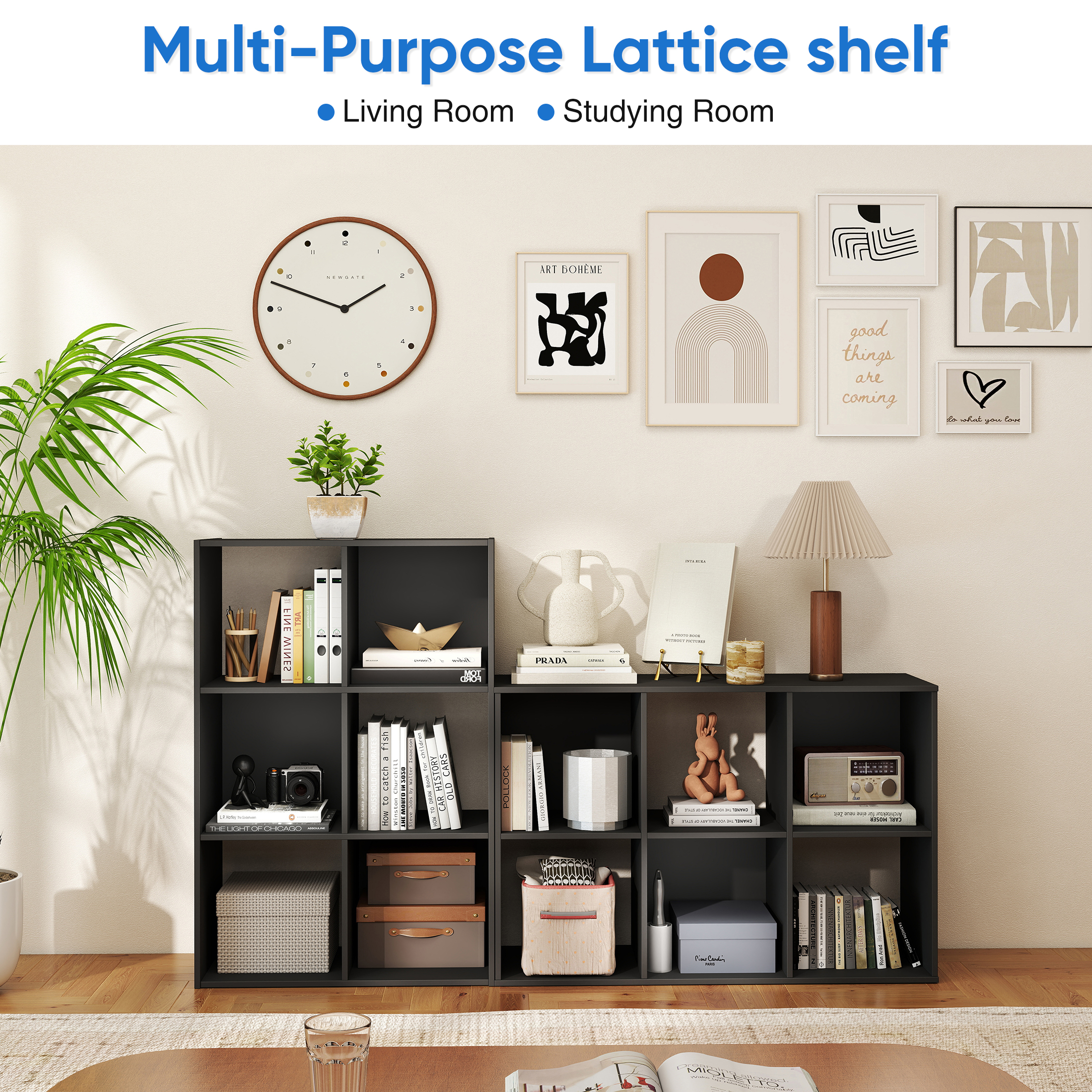 ZUNMOS 6 Cube Storage Organizer,Open Cube Storage Bookcase with 3 Removable Back Panels,for Living Room, Bedroom, Entrance Hall &Office, 36" L×11.6" W×24"H, Black