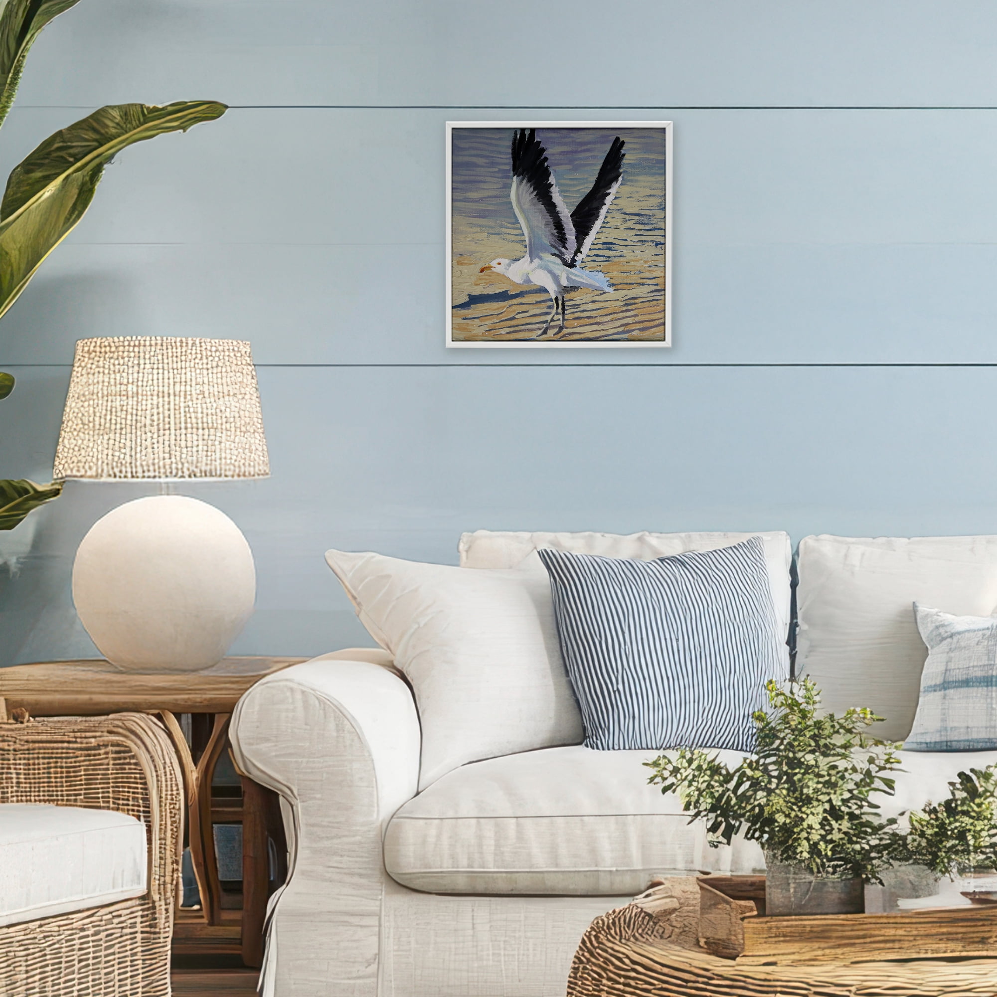 Stupell Industries Seagull Taking Flight White Framed Giclee Art, design by Violeta Vollmer