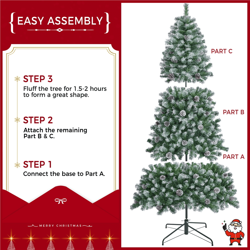Alden Design 7.5 Ft Pre-lit Frosted Artificial Christmas Tree with Pinecones, Green