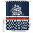 thumbnail image 2 of Nautical Sail Shower Curtains for Bathroom, Nautical Boat Red Stripe Plaid Navy Blue Washable Fabric Shower Curtain with Hooks Waterproof Bathroom Decor Sets, 72 x 72 Inches, 2 of 9