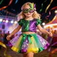 thumbnail image 2 of Bainana Girls Mardi Gras Ballet Tutu Skirt Colorful Print Elastic Waist Multi-Layered Skirts With Mask Outfits Dance Performance Party Birthday Toddler Teen Girls Stylish Fit Skirt, 2 of 4