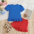 thumbnail image 4 of Toddler Girl Outfits 2 Piece Cartoon Print Crew Neck Ruffles T Shirt Short Sleeve Tops And Shorts Casual Baby Girls' Clothing Sets Blue 18 Months-24 Months, 4 of 8