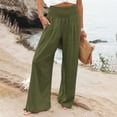 thumbnail image 5 of TrendOFT Wide Leg Dress Pants Woman Stretchy High Waist Work Pants Pull on Business Casual Slacks Trousers Fall Palazzo Pants Army Green L, 5 of 7