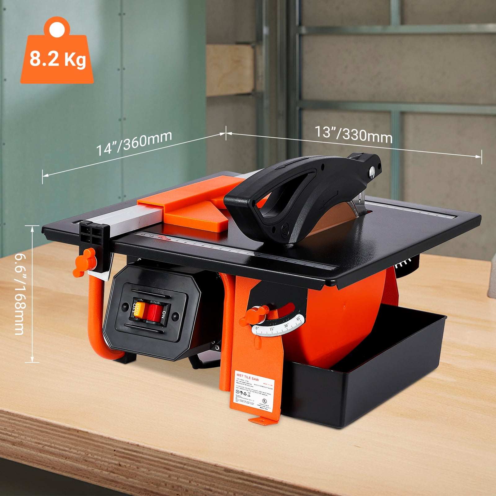 Kicctian 7-inch Wet Tile Saw, 3450 RPM Induction Motor, 0-45° Miter Angle for Cutting Tiles & Stones, Steel Frame Box