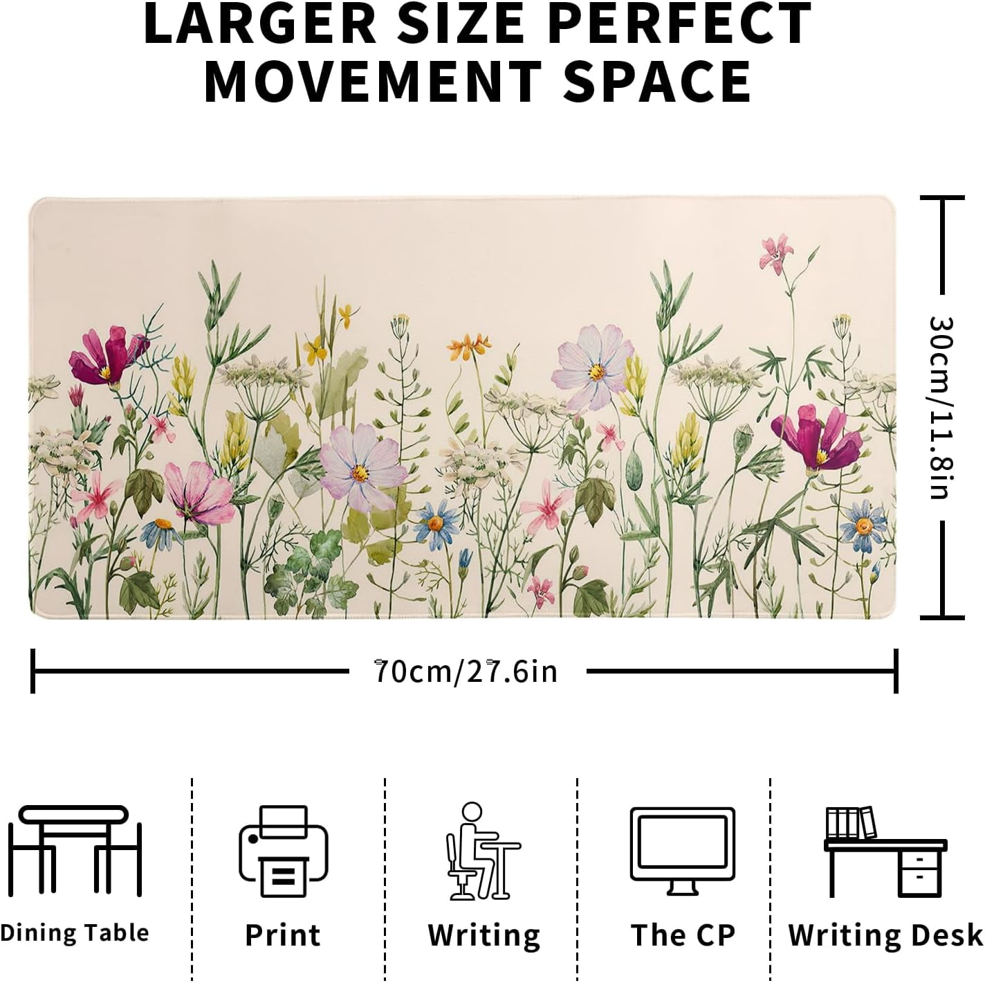 Flower Gaming Mouse Pad Large Mouse Pad for Keyboard and Mousepad Desk Mat with 3mm Non-Slip Base and Stitched Edge for Gaming and Office Computer Mat Protector Mat 27.6x11.8 Inch