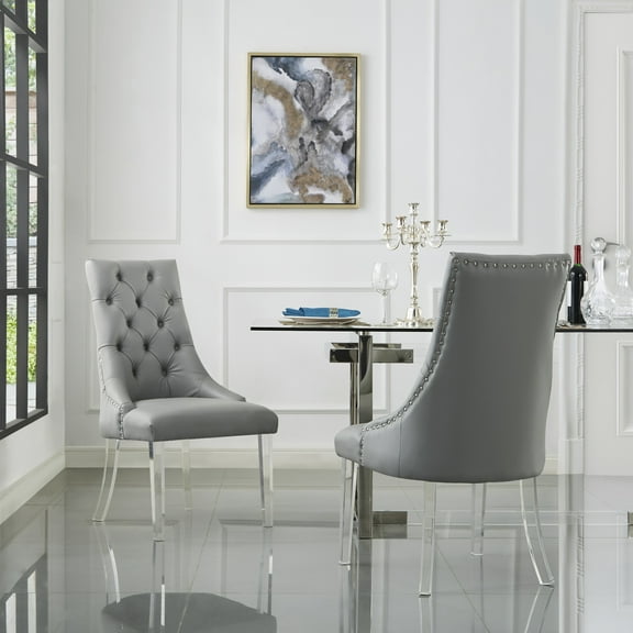 Inspired Home Gideon PU Leather Dining Chairs Acrylic Leg Armless, Gray