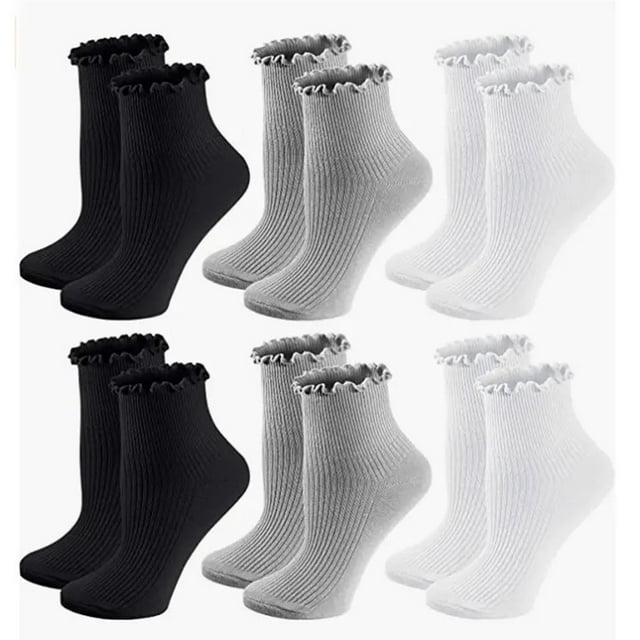 Limited Time Savings,Women's Socks, 6-Pack Solid Color, Breathable, Double Needle, Compression Fit, Casual Daily Wear, Supportive Arch, for Workout, Exercise, Comfortable, Sports Socks|Cotton,Gray
