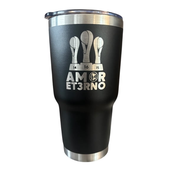 Termo de acero inoxidable color negro , Club América, capacidad de 887 mililitros