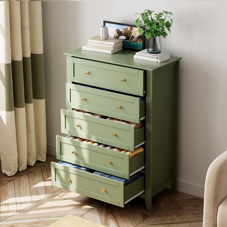 tall green dresser 5-Drawer for Bedroom, Deep Drawers with Metal Knobs, Modern Wooden Chest of Drawers for Entryway, Hallway & Closet, Sage fall24