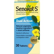 Senokot-S Dual Action Senna Plus Stool Softener Laxative Tablets, 30 Ct