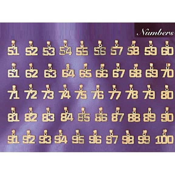 Small 51 to 100 Any One 14K Yellow Gold Number Pendant