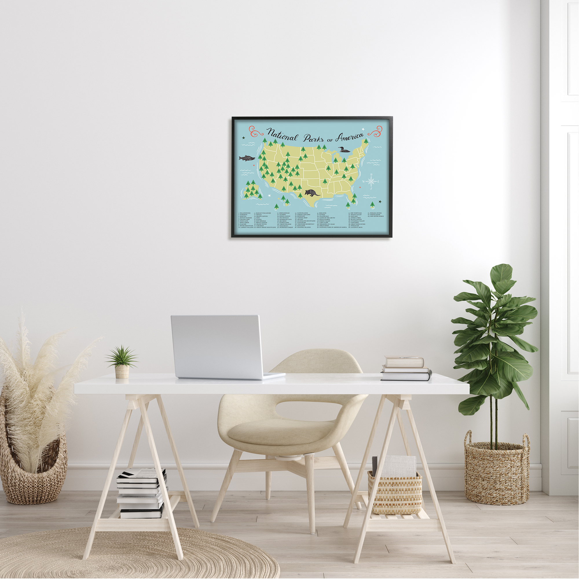 Stupell Industries National Parks Detailed Informative Map Diagram Framed Wall Art, 30 x 24, Design by Michael Buxton