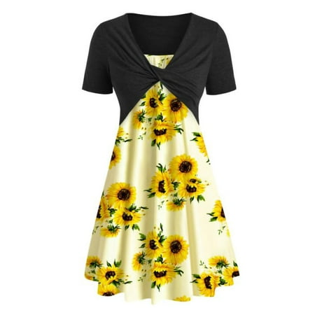 

Patlollav Dresses for Womens 2022 Womens Dress Printing Drees Short Sleeve Cross Print Dress Suit Rollback and Clearance