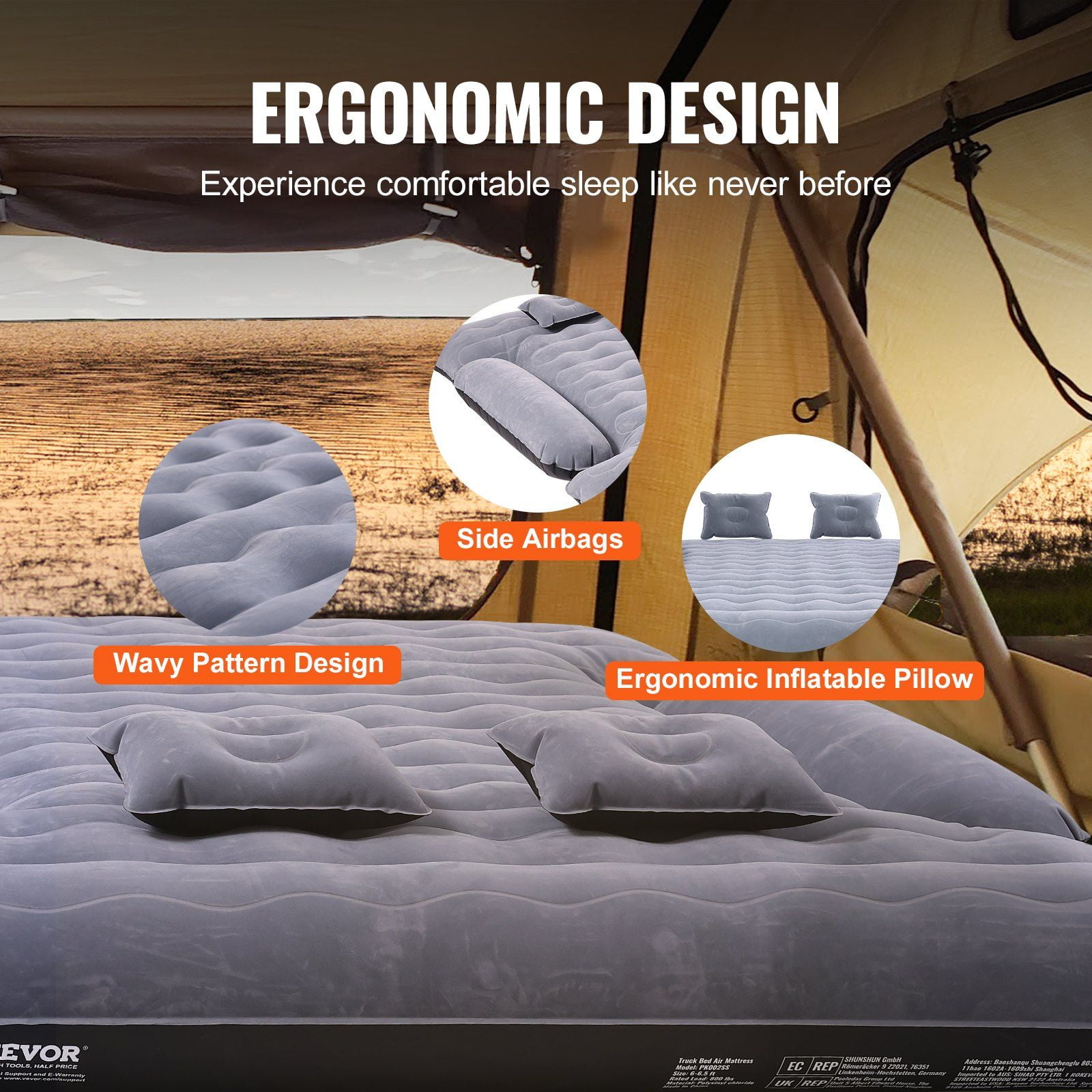 Truck Bed Air Mattress for 6-6.5 ft Beds, Inflatable Camping Mattress w/ 12V Pump, 2 Pillows & Bag, Fits Ford F150/250/350, Chevy Silverado, Dodge Ram