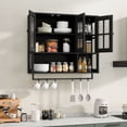 thumbnail image 5 of S-HOME Modern Minimalist Wooden Wall-Mounted Cabinet with 3 Doors, Glass and Open Storage for Bathroom and Living Room, Black, 5 of 15