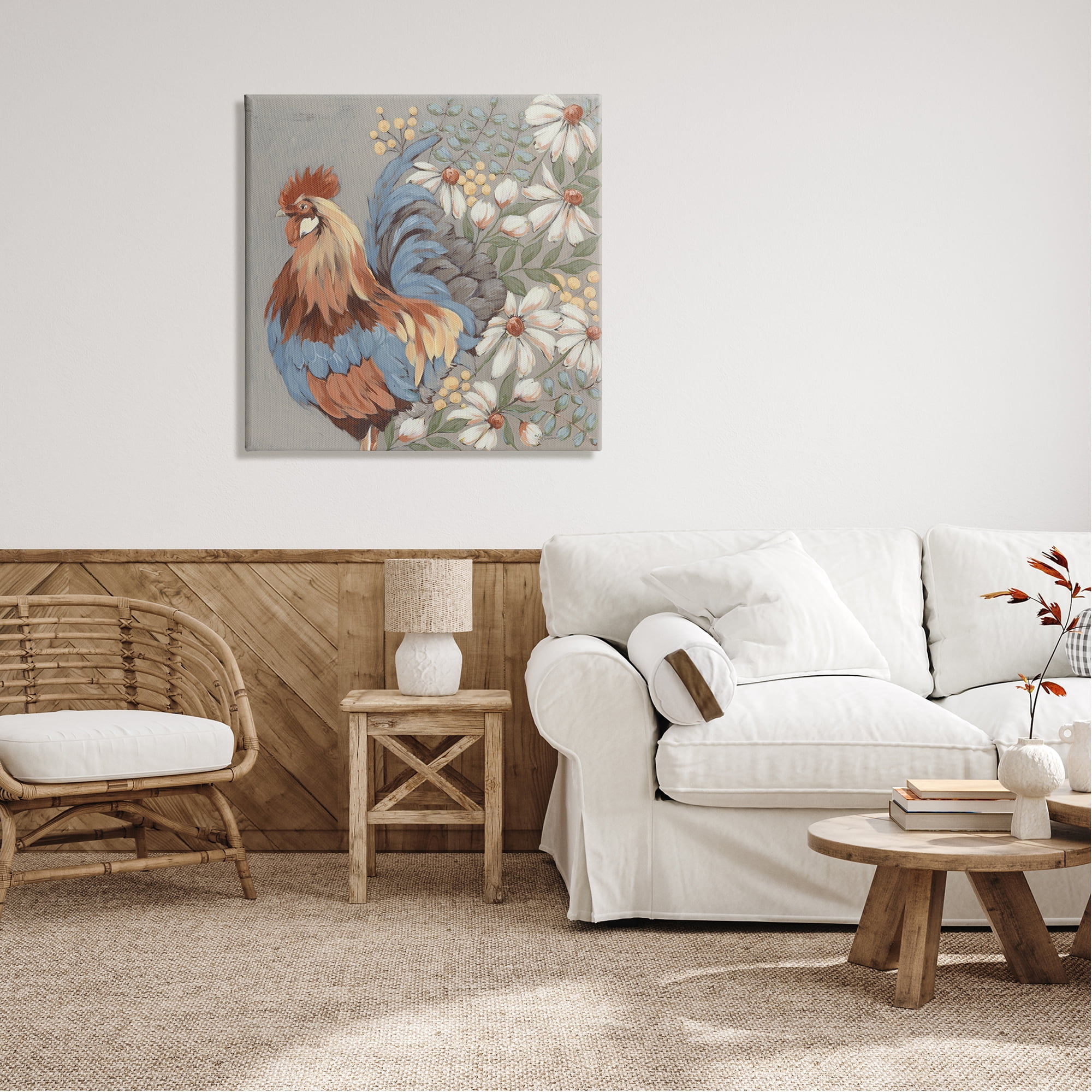 Stupell Industries Country Hen & Daisies Animals & Insects Painting Gallery Wrapped Canvas Print Wall Art, 30 x 30