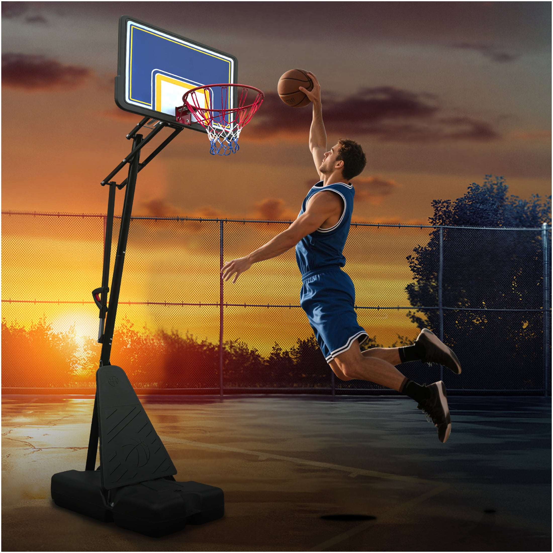 JERFIT Portable Basketball Hoop System with 39" Backboard, Adjustable Height 8-10 ft, Rebound Board, Wheels for Indoor Outdoor Use, Youth & Adults