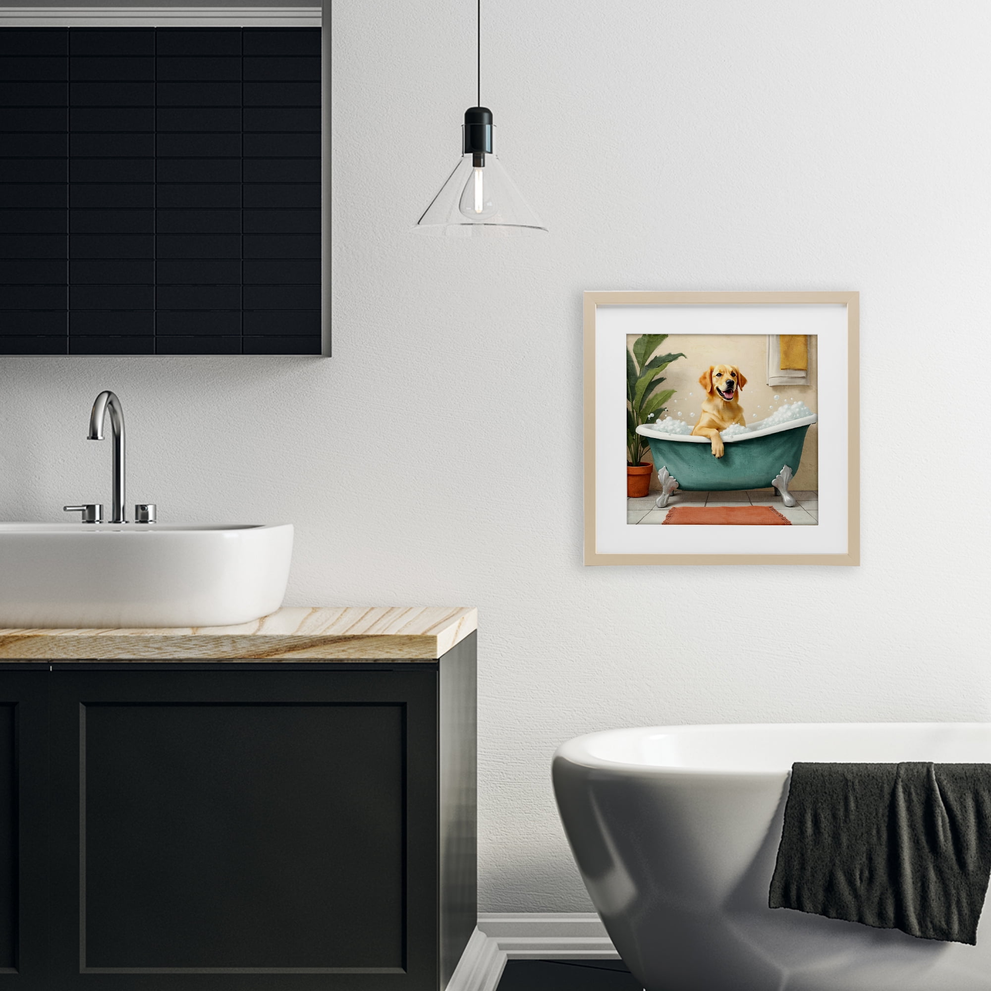 Stupell Industries Bubble Bath Labrador Dog Birch Framed Print Under Glass, design by Kim Allen