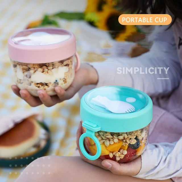 Fiudx Recipientes para Avena Nocturna, Vasos Portátiles Herméticos, con Tapas y Cucharas, Aptos para Microondas, para Yogur y Cereal, Ideales para Viajes, Aptos para Uso Familiar, 600 Ml (Juego de 1)
