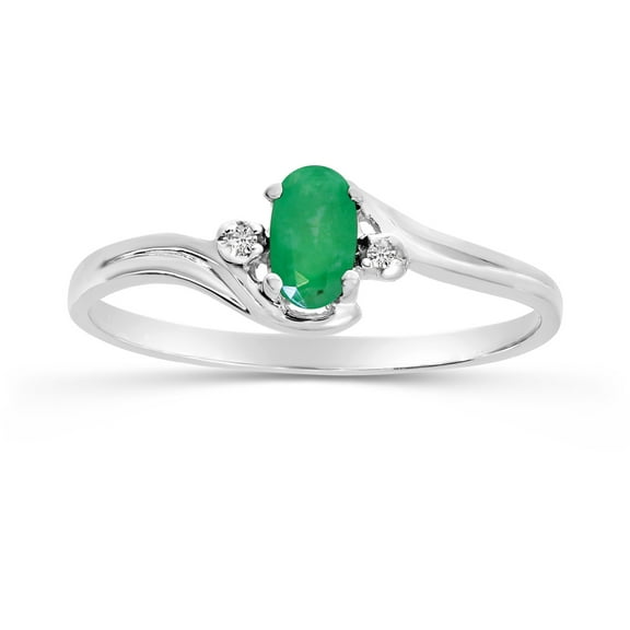 14k White Gold Oval Emerald And Diamond Ring