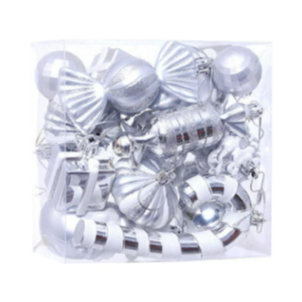 16 adornos colgantes navideños para colgar, colección de regalos para interiores Plata