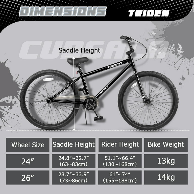 cubsala 26 Inch BMX Race Bike, Black, with 2 Pegs for Tricks