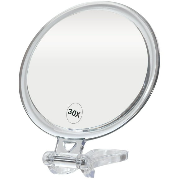 ForPro Professional Collection Expert 30X Magnifying Handheld Mirror, Double-Sided Hand Mirror with Folding Adjustable Handle for Makeup, Travel, Clear