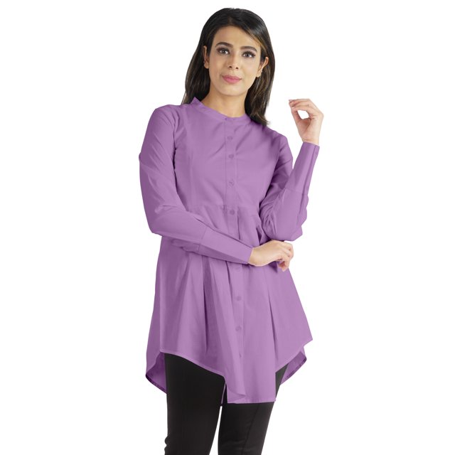 phagun Chemise Formelle Asymétrique à Col en Mandarine à Manches Longues pour Femme