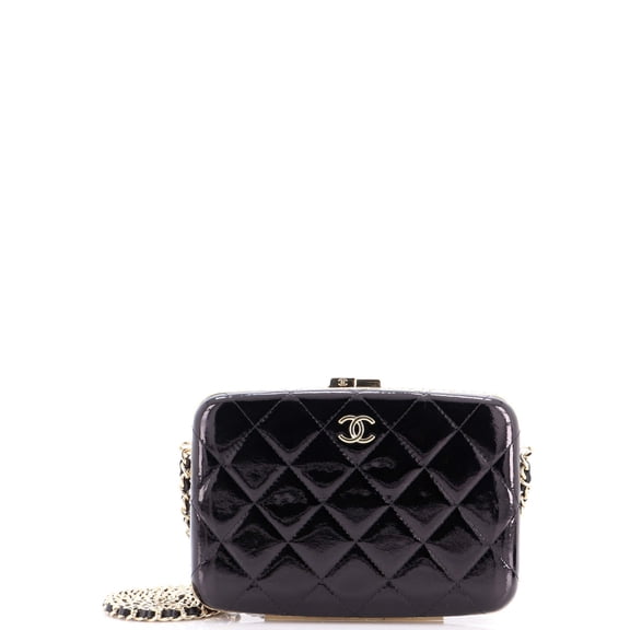 Pre-Owned Framed Box Clutch with Chain Quilted Patent Small By Rebag